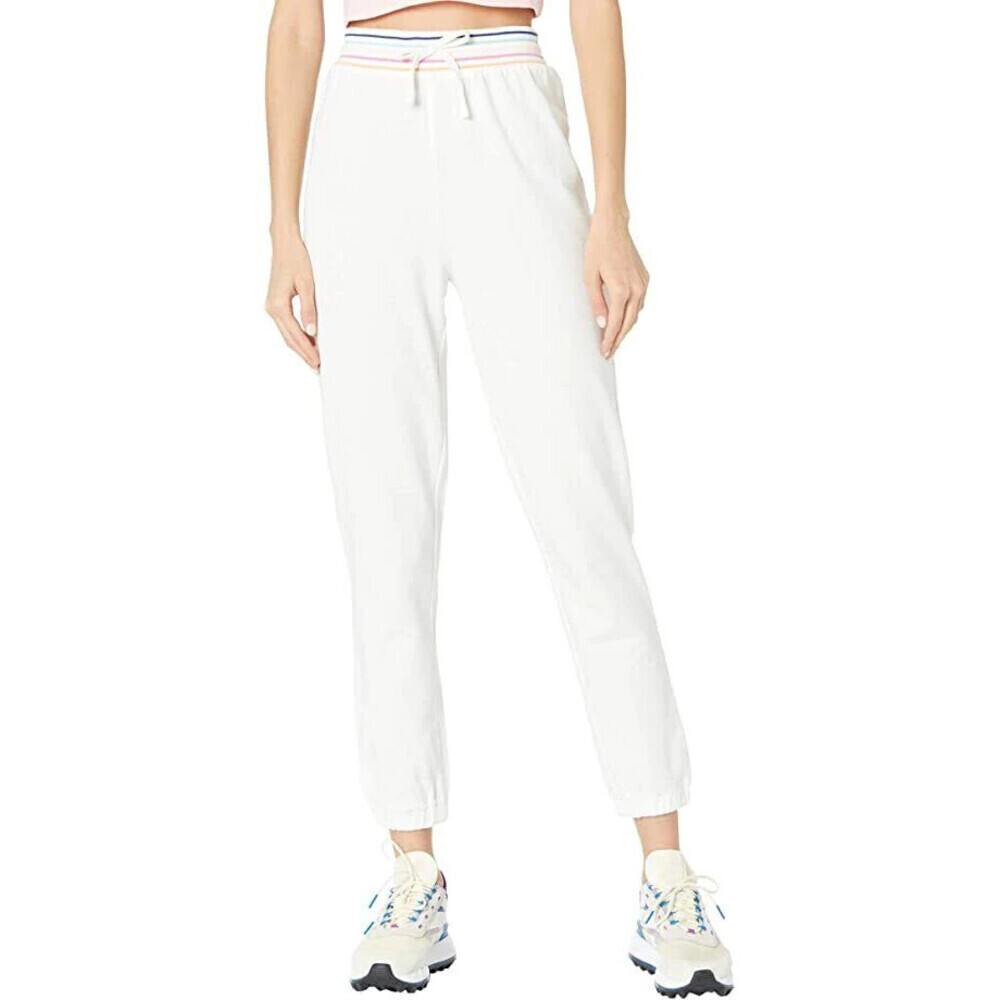 Sundown By Splendid Playa Joggers In White W/Rainbow Waistband Size M NWT